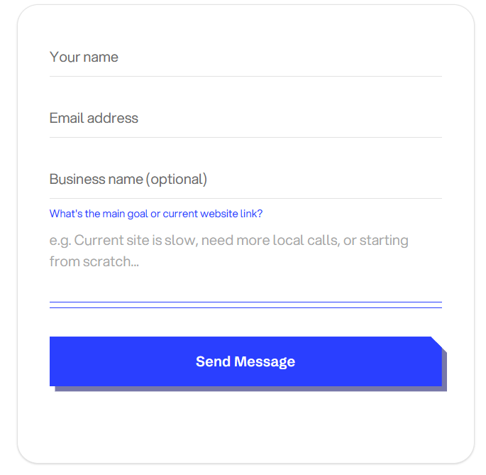 A clean contact card with minimal fields and a clear call-to-action button.